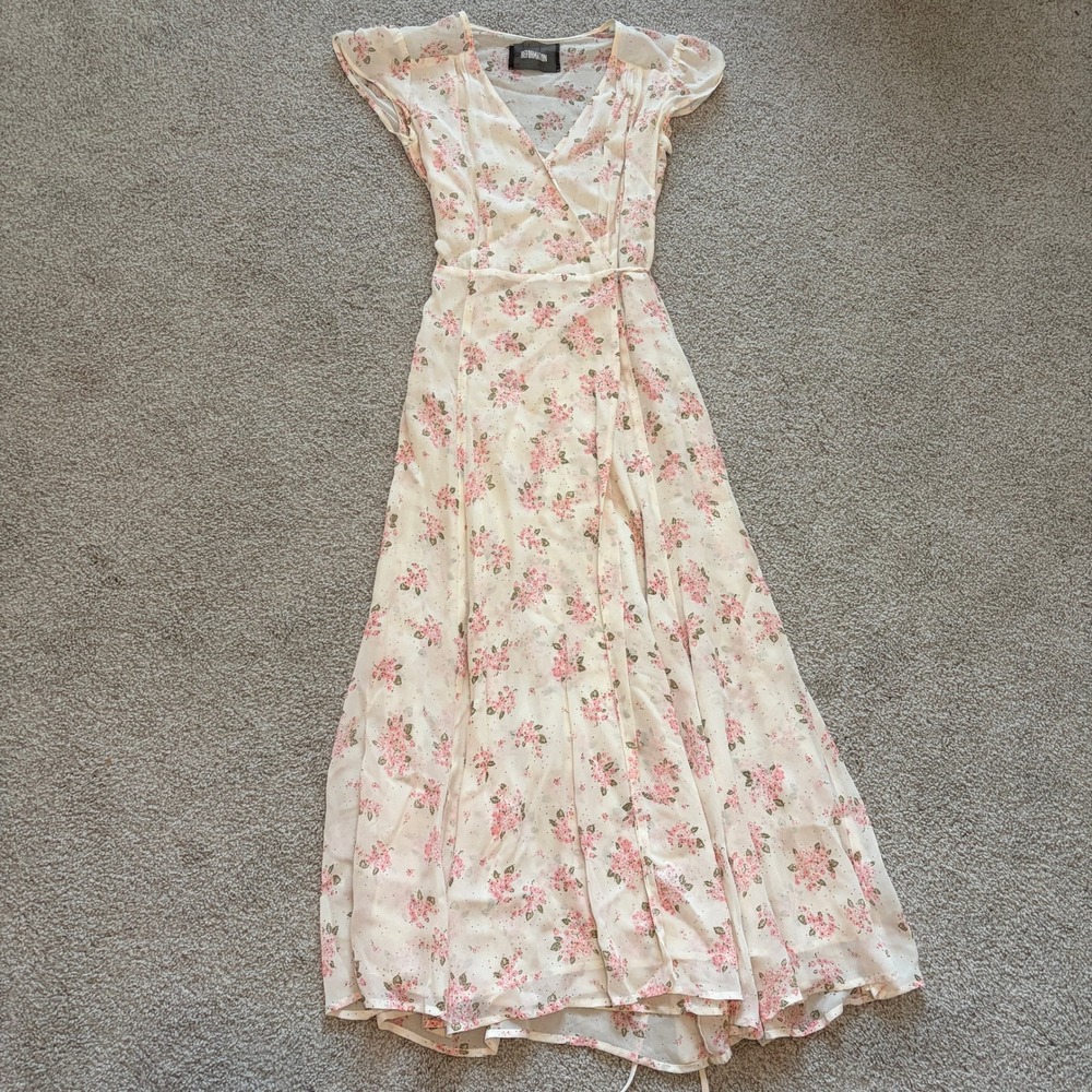 Reformation Floral Wrap Maxi Dress Womens XS Cream Pink Edith Print Garden Party